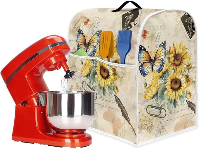 Sunflower Butterfly Stand Mixer Cover Compatible with 6-8 Quart Kitchen Aid Mixer, Washable Dustproof Covers Fit All Tilt Head & Bowl Lift Models Mixers, Easy to Clean