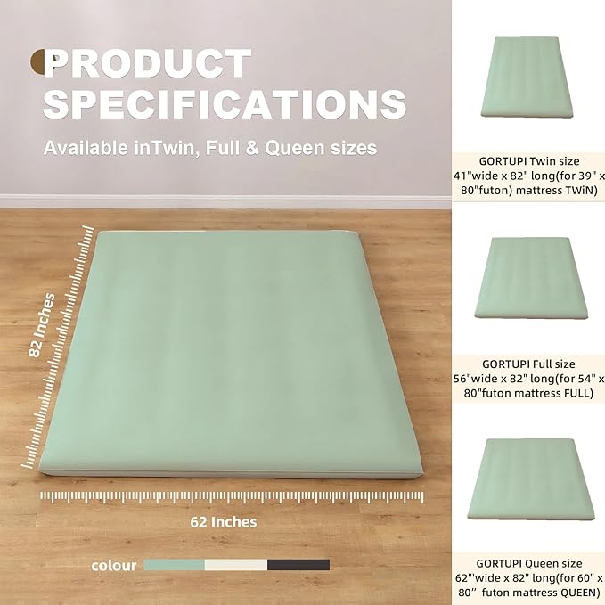 Floor Futon Cover King Size 84" L x 43" W Japanese Floor Futon Mattress Slipcover Tatami Mats Cover Washable Green