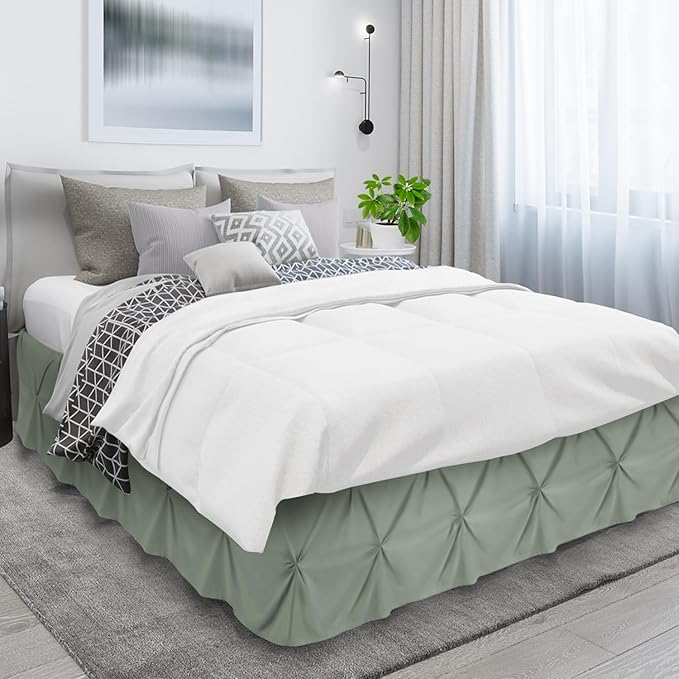 Nestl Sage Green Bed Skirt Cal King Size, Pinch Pleat Cal King Bed Skirt, 14" Inch Drop Cal King Bedskirt, Hotel Quality Bed Skirts, Microfiber Bedskirt for Cal King Bed, Sage Green Cal King Bed Skirt