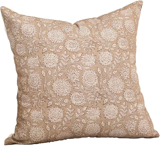 Amor Virisso Floral Pillow Covers 24x24 Throw Pillow Covers Vintage Block Print Pillow Cover Neutral Couch Pillows for Living Room Farmhouse Decorative Accent Sofa Pillows, Light Camel