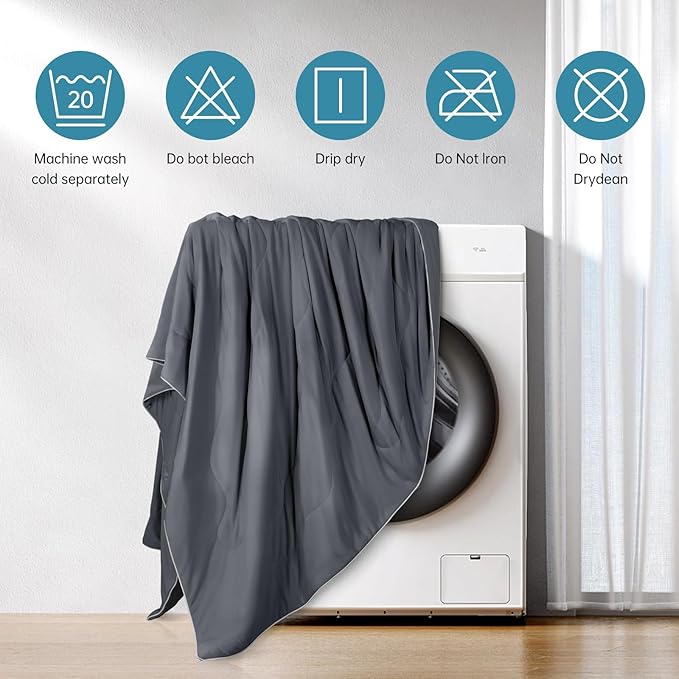 EASELAND Cooling Comforter Queen, Cold Touch Fabric Absorbs Body Heat, Double-Sided Cool Design Soft Fluffy Cooling Blanket for Night Sweats Hot Sleeper(Dark Gray, Queen(90"x90"))