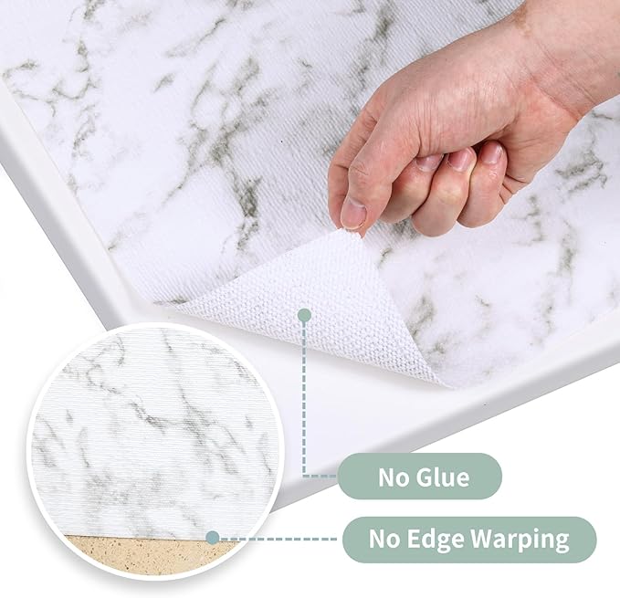 Drawer and Shelf Liner for Kitchen Cabinet: 17 in X 20 Ft Non Slip Waterproof Shelf Paper Non Adhesive Refrigerator Liners White Marble Easy Liners for Bathroom Cupboard with Knife Tape Measure