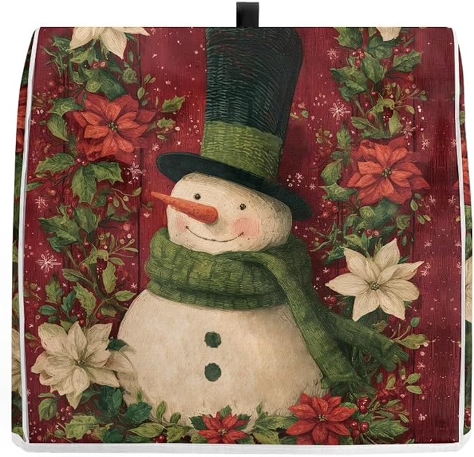 Christmas Mixer Cover Compatible for 4.5-5 Quart Kitchen Mixer Snowman Kitchen Appliance Dust Cover with Top Handle and Accessories Pocket Christmas Decoration