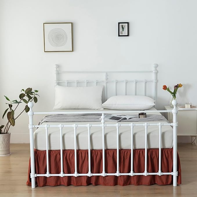 Bed Skirt Full Size Ruffled Bed Skirts with Split Corners, 14 Inch Drop Dust Ruffle Bed Skirt with Platform, Rust, 14'' Full