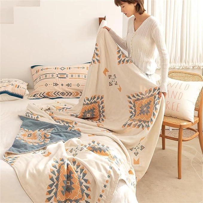 MSGKV Fall Blankets Cotton Throw Blanket 60''x 80'' Muslin Blanket for Couch Bed Chair,Cozy Soft Bed Cotton Quilted Boho Quilts Blankets Gifts for Women