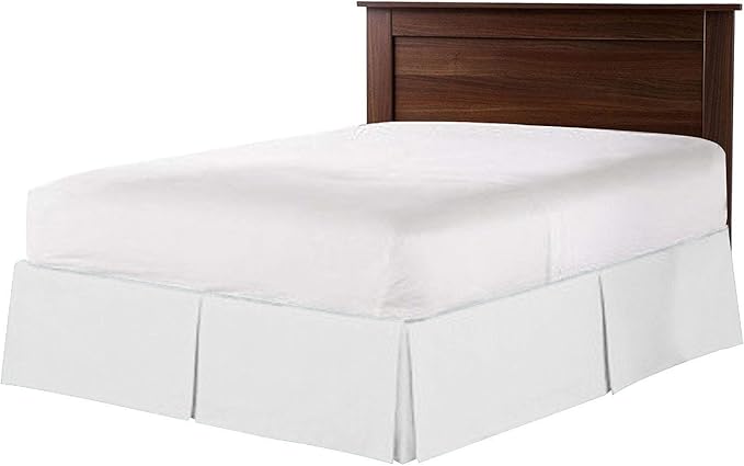 Bed Skirt - 100% Cotton 800 Thread Count Box Pleated Bed Skirt - Luxury Pleated Dust Ruffle, Hotel Quality Modern Bed Skirt, Easy Fit with 12 Inch Tailored Drop, Short Queen, White