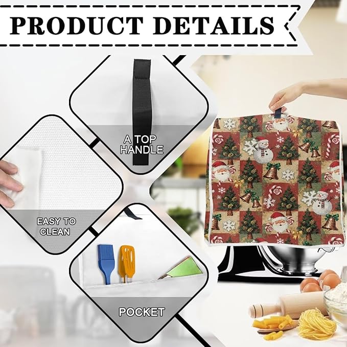 Christmas Stand Mixer Cover 6-8Qt Retro Mixer Cover Washable Anti-Stain Appliance Covers for Kitchen Counter Mixer Parts & Accessories Christmas Decor Gift for Friends