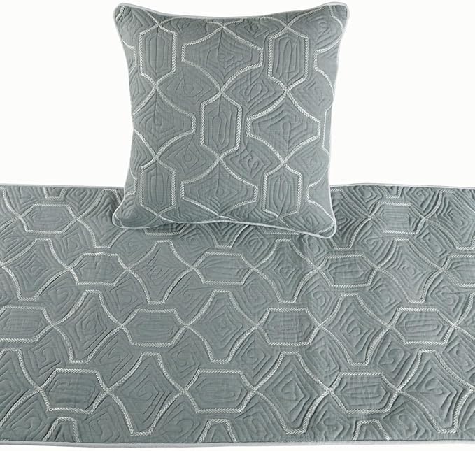The HomeCentric King Queen Twin Grey Blue Bed Runner Without Pillow Cover, Queen Size 74"x18" Bed Runner Without Pillow Cover, Linen Quilted Embroidery, Modern Contemporary - Atmosphere