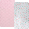 Dot Bassinet Sheet Set 2 Pack Stretch Fitted Cradle Sheets,Ultra Soft,Universal Fit Oval Rectangle Hourglass Pad/Mattress, for Baby Girls and Boys Pink & Floral