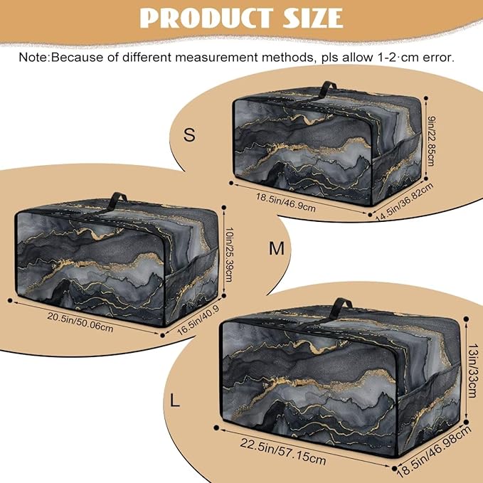 Convection Toaster Oven Cover Protective Small Kitchen Appliance Dust Cover with Accessory Pockets for Kitchen Home Indoor Decorations, L, Marble Black Gold