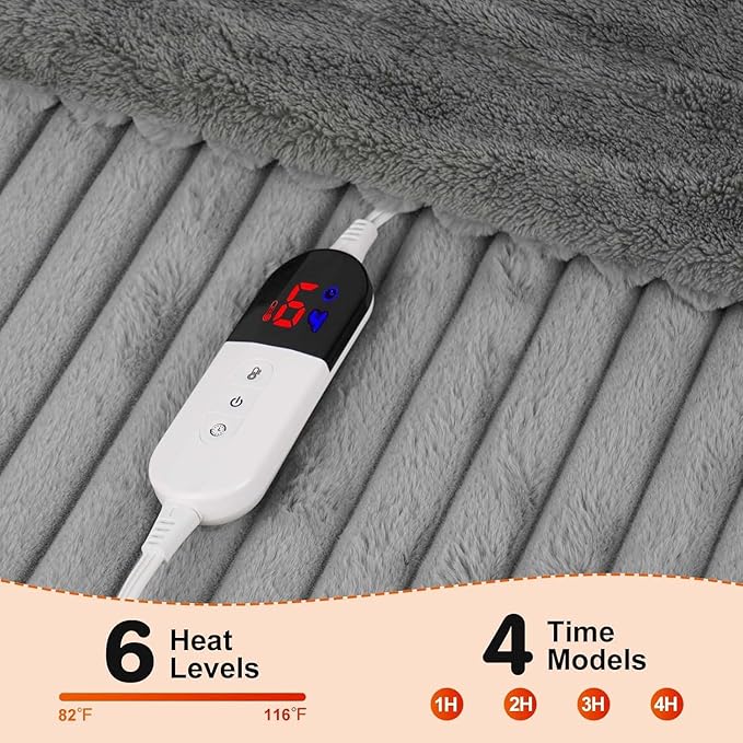 Heated Blanket - Electric Blanket with Dual Controller 6 Heating Levels & 10 Hour Auto Off Fast Heating Blanket, ETL Certified (90X100 Inch,Light Gray)