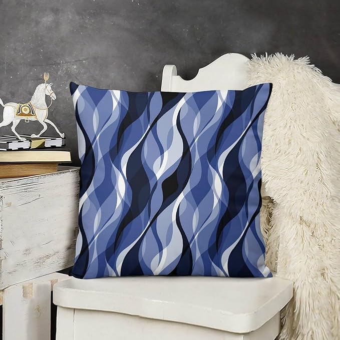 Navy Blue Throw Pillow Covers Modern Abstract Black and Blue Striped Decorations for Bedroom Living Room Farmhouse Sofa Pillows Bed Couch 18x18 Inch