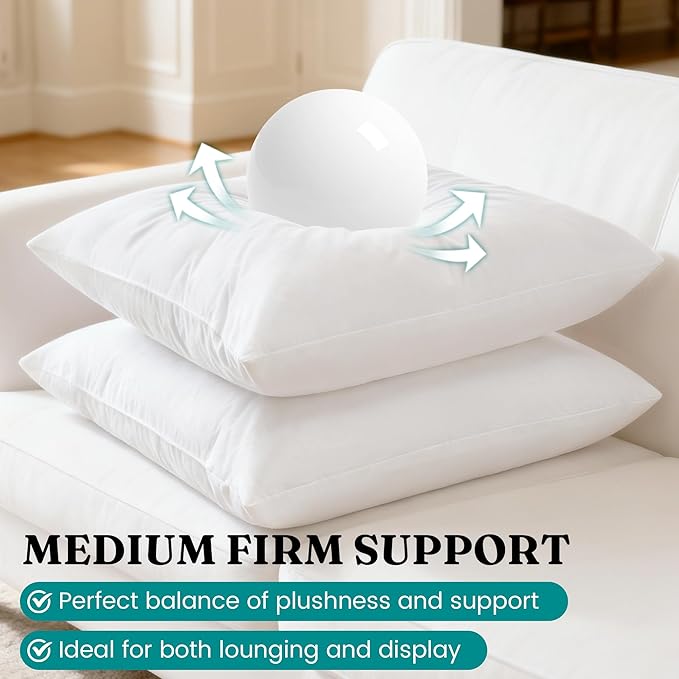 Oubonun 26x26 Feather Down Alternative Throw Pillow Inserts, 100% Cotton Cover, Medium Firm Decorative Pillow Inserts for Couch, Sofa, Bed, Chair (Set of 2)