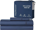 100% Natural Cotton Bed Sheets | 500 TC Single-Ply Sateen Weave Twin Sheets Set | Breathable & Hypoallergenic Solid 3-Piece Bedding with Deep Pocket Fitted, Flat, Pillowcase | Navy Blue