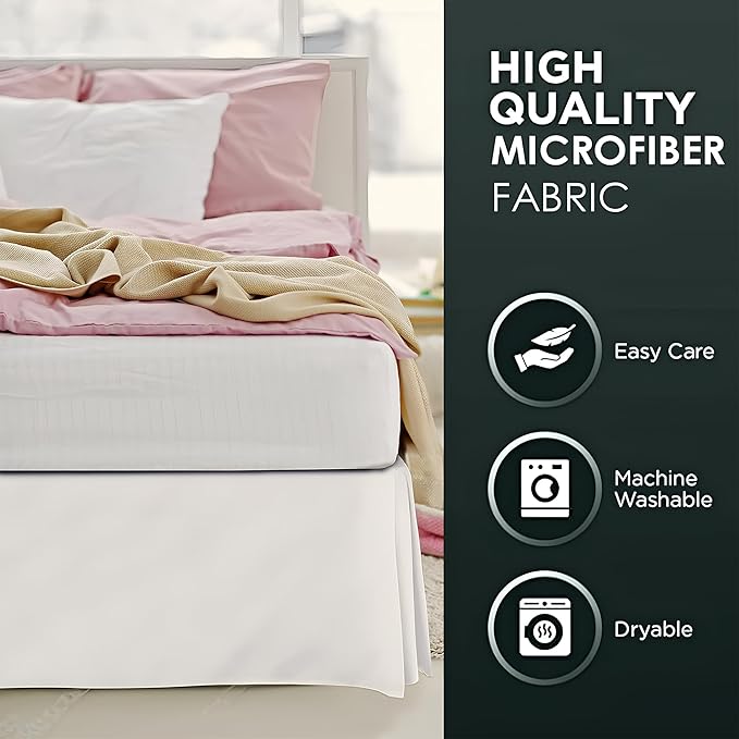 Pleated Bed Skirt Full Size, 18" Drop with Platform Design for Secure Fit, Split Corners, Wrinkle-Resistant Microfiber for Modern Stylish Look, Tailored Bedding for Hotel Luxury - Ivory