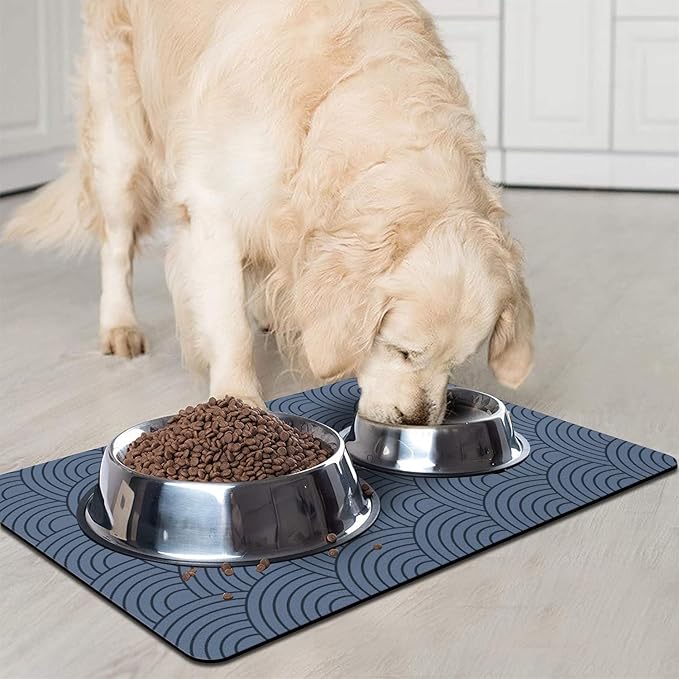 Dog Food Mat for Floors, Absorbent and Quick-Drying Pet Cat Food Mat,Anti-Fouling and Easy-to-Clean Pet Feeding Mat,Dog Bowl Mats for Messy Drinking Water Bowls.17 x32inch Boho Style