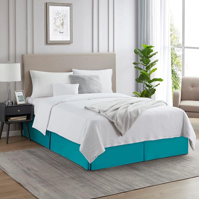 Nestl Teal Bed Skirt Cal King Size - Cal King Bed Skirt 14 Inch Drop - Brushed Microfiber Bed Skirts - Hotel Quality Pleated Bed Skirt - Shrinkage & Fade Resistant