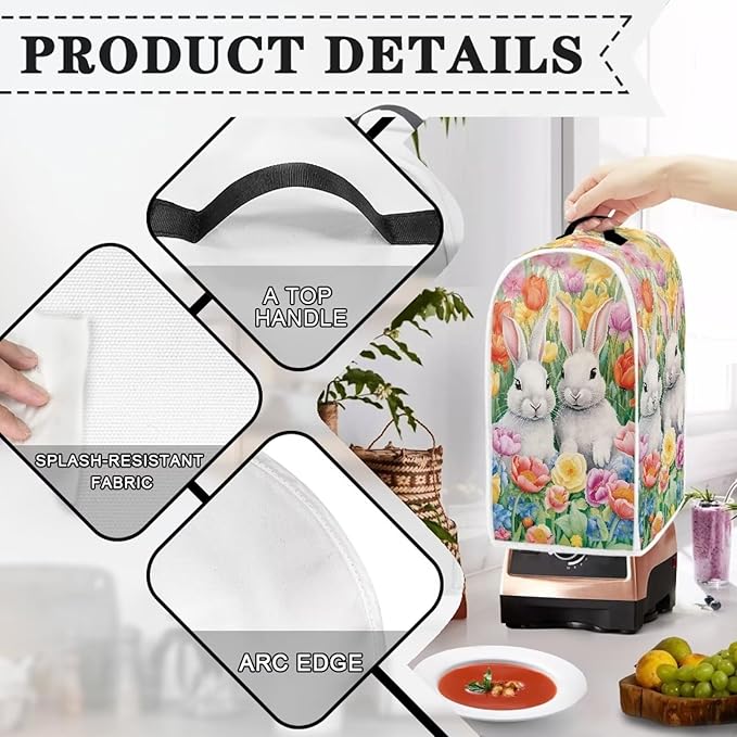 Easter Bunny Blender Cover Dust Cover Universal for Small Kitchen Appliance, Tulip Flower Food Processor Protector Cover Foldable Coffee Maker Cover Tabletop Decoration