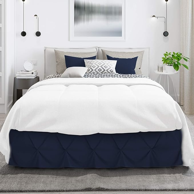 Nestl Navy Blue Twin Bed Skirt - Pinch Pleat, 14" Drop, Premium Microfiber