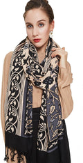 DANA XU 100% Merino Wool Extra Large Pashmina Blanket Travel Scarf Cashmere Wrap for Women Fall Winter Oversize Shawl Floral