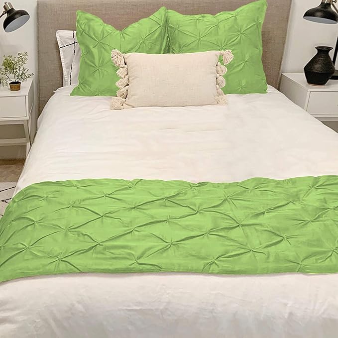 Bed Runner Set - 100% Pure Cotton 800 Thread Count - Luxury 1 Pinch Pleated Bed Runner and 2 Pillow Cover - 3 Piece Pinch Pleated Bed Runner Set Twin, Sage