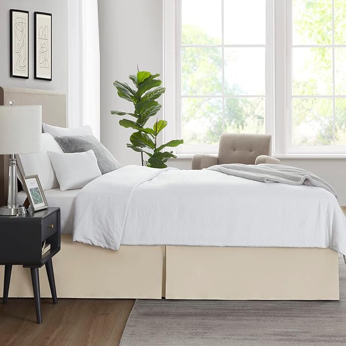 Nestl Cream Bed Skirt Cal King Size - Cal King Bed Skirt 14 Inch Drop - Brushed Microfiber Bed Skirts - Hotel Quality Pleated Bed Skirt - Shrinkage & Fade Resistant