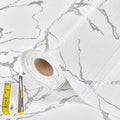 Drawer and Shelf Liner for Kitchen Cabinet: 23.6 in X 20 Ft Non Slip Waterproof Shelf Paper Non Adhesive Refrigerator Liners Silver Marble Easy Liners for Bathroom with Knife Tape Measure