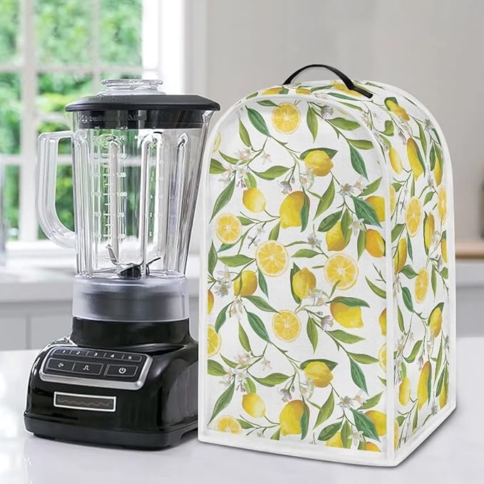 Lemon Print Blender Covers Kitchen Food Processor Covers with Durable Handle, Durable Foldable Small Appliances Protector Universal Blender Cover