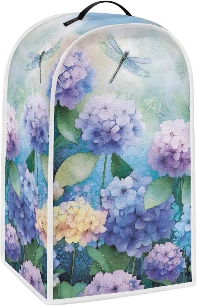 Talayituse Dragonfly Hydrangea Print Blender Dust Cover, Fingerprint Protection Cover for Stand Mixer or Coffee Machine, Home Kitchen Appliance Covers for Stain Dust Resistant Supplies