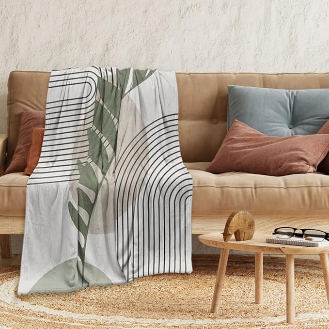 Boho Mid Century Throws Blankets Beige Yellow Modern Abstract Throw Blankets Minimalist Sun Boho Geometric Aesthetic Soft Warm Bed Bedding Women Blankets for Couch Bedroom Office 60"x80"