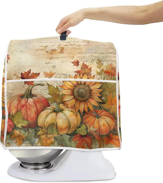 Pumpkin Mixer Cover for Kitchen Aid 4.5-5 Qt Mixer, Maple Leaf Small Appliance Dust Covers Universal for Air Fryers, Coffee Makers, Kitchen Decor Gift for Friends