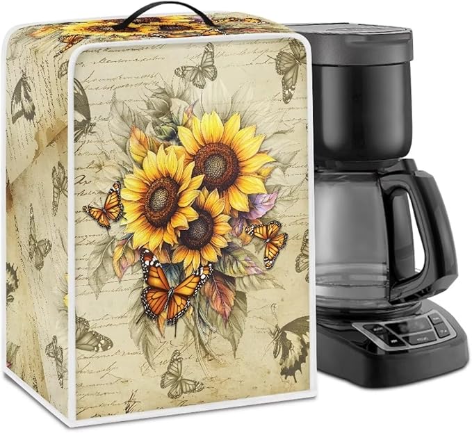 Mumeson Butterfly Sunflower Coffee Maker Cover, Universal Waterproof and Dustproof Cover for Home Garage Office Pouch with Duarble Handle Kitchen Appliance Covers