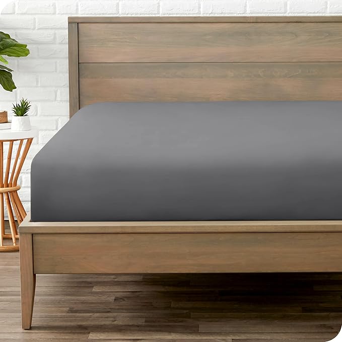 Bare Home Fitted Bottom Sheet Full XL Size - Premium 1800 Microfiber - Ultra-Soft Hotel Luxury - Deep Pocket - Durable and Long Lasting (Full XL, Grey)