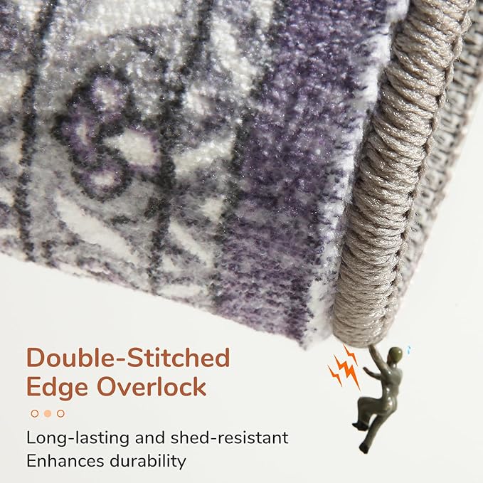 OPPODREAM Thin Area Rugs 4x6, Low-Pile Washable Rugs 4x6 with Non Slip Backing, Faux Cashmere 4 x 6 Throw Carpet, Purple