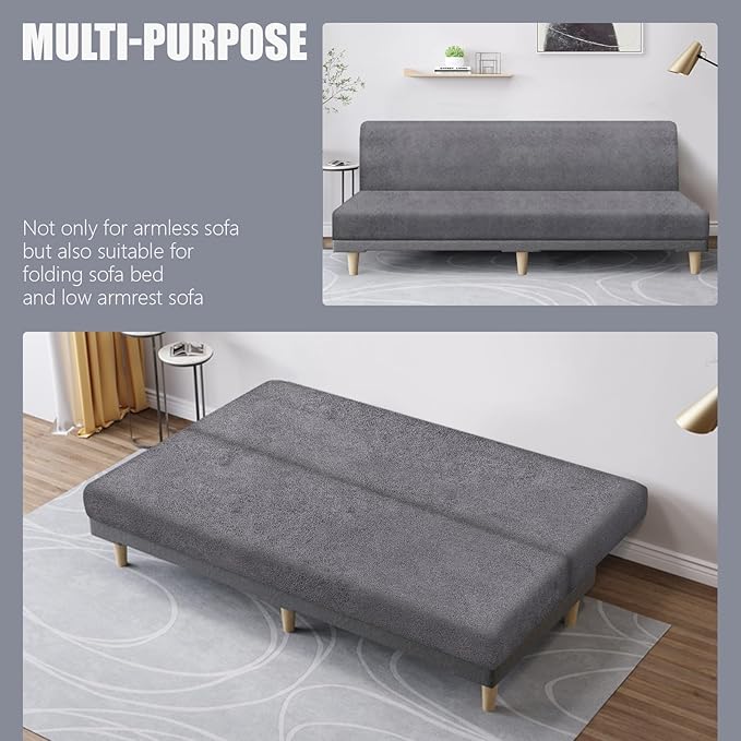 molasofa Leather Like Stretch Futon Slipcover Armless Futon Bed Sofa Cover Furniture Protector with Elastic Bottom, Soft and Washable Futon Cover for Sofa Bed Stay in Place（X Larger，Light Grey）