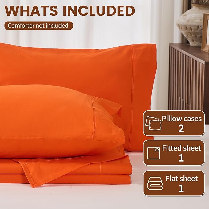 100% Linen Sheets California King Size,Breathable & Durable 4-Piece Bed Flax Sheet Set,Soft All-Season Bedding for Hot Sleepers 16" Deep Pocket Oeko-TEX Certified,（Cal King, Orange）