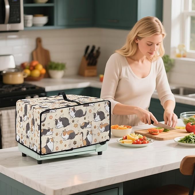 Cute Cats Paw Floral Print Microwave Oven Cover Waterproof Dust-Proof Microwave Oven Cloth Cover Polyester-Linen Fabric Small Appliance Dust Cover Case Protections Protector, S