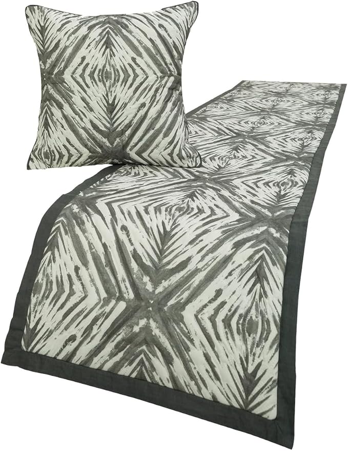 The HomeCentric King/Queen/Twin Grey & White Designer King 90"x18" Bed Runner with Pillow Cover, Quilted Bed Scarf on Cotton Fabric - Grey Semblance