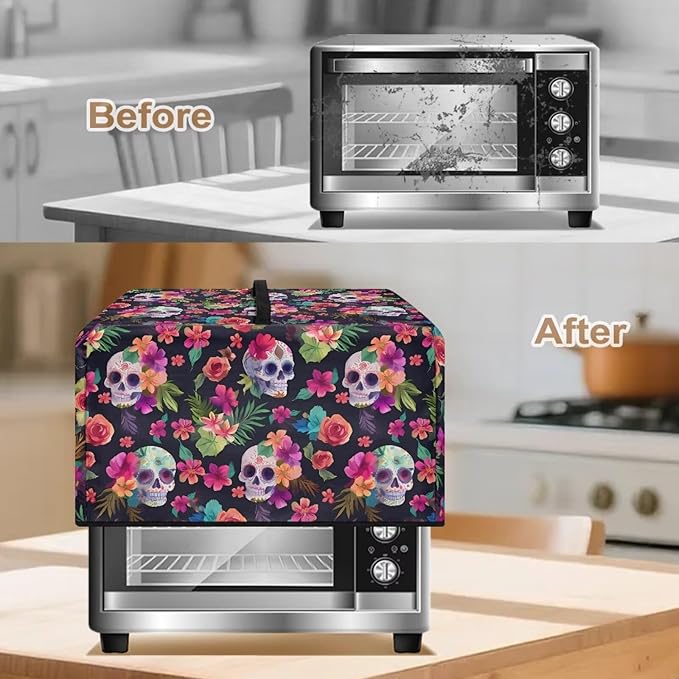 Microwave Oven Cover, Halloween Skull Heat-Resistant Polyester Machine Protector Decorative Kitchen Appliance Covers Waterproof Microwave Oven Cover for Most Countertop Microwaves