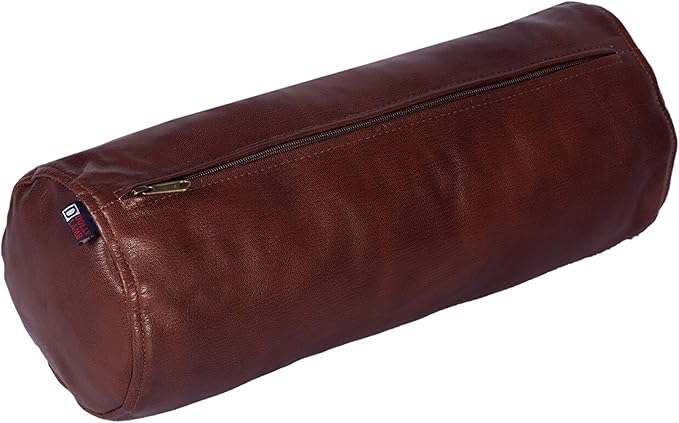 Neck Roll Pillow Cushion Cover, 24x6 Inch Full Moon Round Bolster Pillow Case, Cylinder Soft Lambskin Leather Pillowcase for Head, Spine & Neck Support During Sleep - Tan Pack of 1
