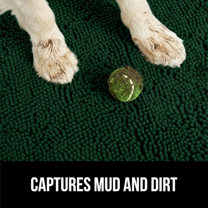 GORILLA GRIP SOAKSTOPPER Dog Door Mat, 30x20 Machine Washable Rug Absorbent Doormat Captures Moisture Mud Dirt, Quick Dry Soft Chenille Entryway Rugs Indoor Entrance Mats for Dog Paws, Deep Green