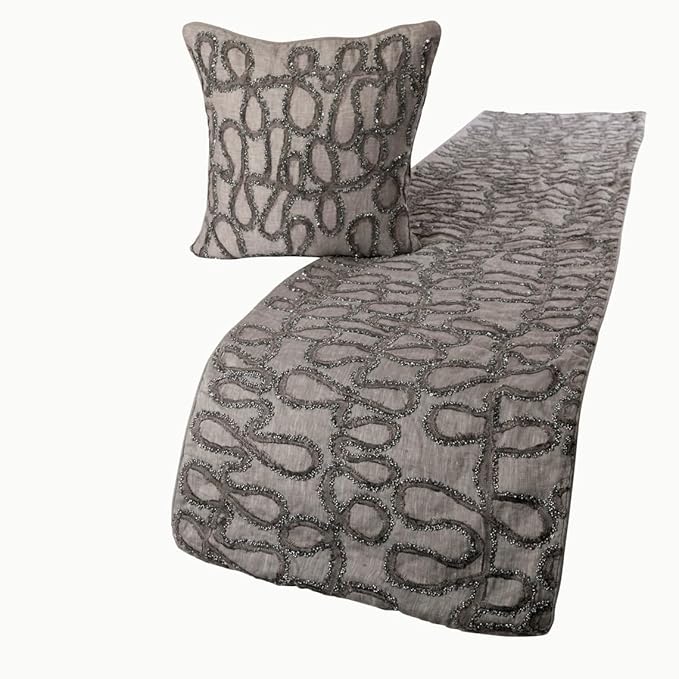 The HomeCentric King Queen Twin Bed Runner Without Pillow Cover, Grey Designer Bed Scarf in Linen with Embroidery, CA King Size 86"x18" Bed Runner Without Pillow Cover, Bed Linen - Grace Forever