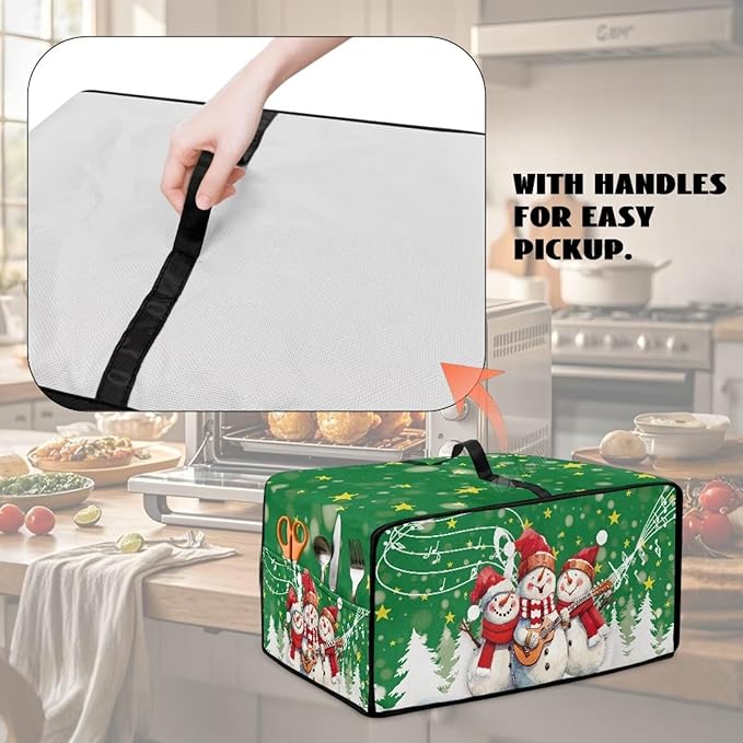 Air Fryer Toaster Oven Cover Fabric Convection Oven Cover with Pockets, Small Appliance Dust Protection for Christmas, S, 14.5 x 18.5 x 9 Inches, Snowman Guitar Musical Note Star Green