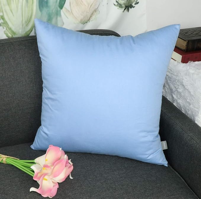 Thmyo 4-Pack 100% Cotton Comfortable Solid Decorative Throw Pillow Case, Square Cushion Cover Pillowcase Sublimation Blank Pillow Covers DIY Throw Pillowcase for Sofa(20x20 inch/ 50x50cm,Sky Blue)