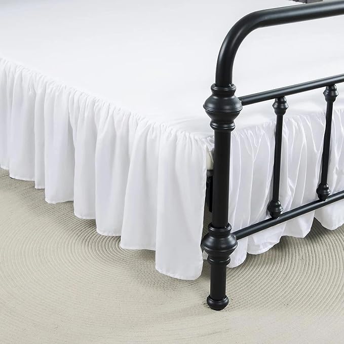 Bed Skirt Queen Size Ruffled Bed Skirt with Split Corners, 15 Inch Drop Dust Ruffle Bed Skirts with Platform, White