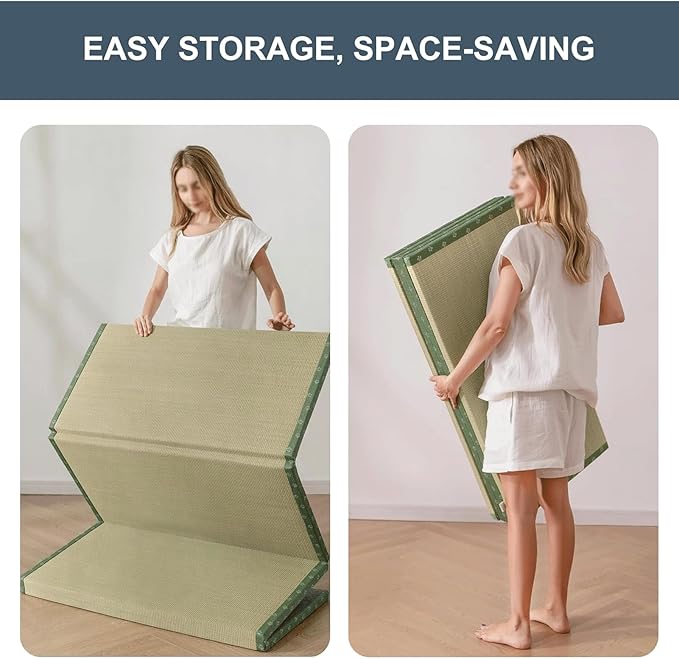 Japanese Traditional Tatami Mattress, Igusa (Rush Grass) Tatami Mat, Foldable Floor Mattress, Japanese Futon Bed,Meditation Mats for Floor,Summer Sleeping Mat