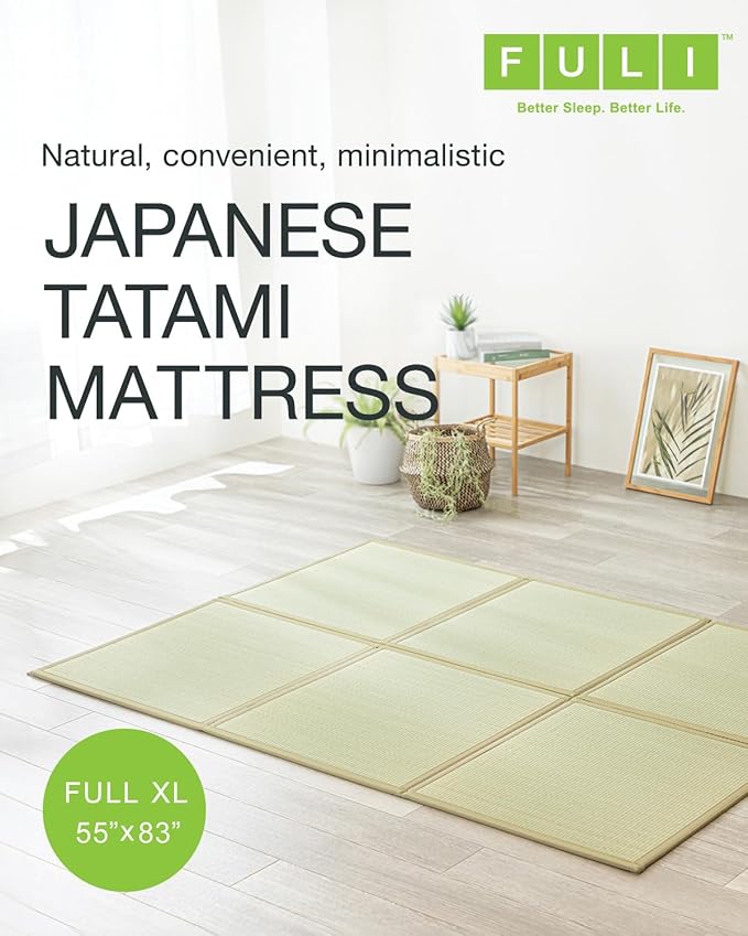 FULI Japanese Tatami Mattress, Tatami Rug, Igusa Mat (Japanese Rush Grass) Foldable, Made in Japan (Natural, Full XL)