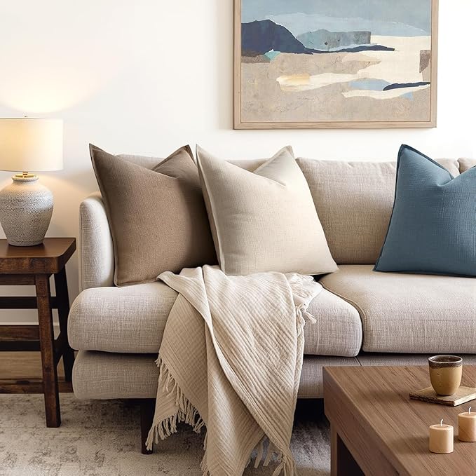 MIULEE 24x24 Decorative Euro Sham Pillow Covers, 2 Pack Large Boho Farmhouse Neutral Throw Pillows for Bed, Thick Textured Modern Linen Cushion Cases Couch Sofa Living Room Home Decor, Coco Brown
