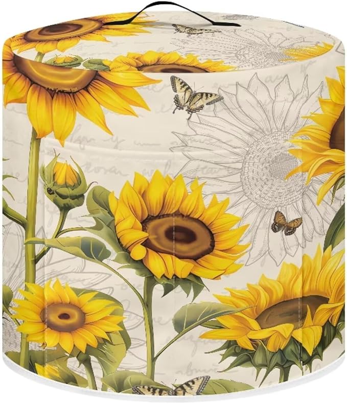 Air Fryer Cover, 8 Quart Appliance Covers for Kitchen Counter Pressure Cooker Air Fryer Rice Cooker Dust Cover with Storage Pockets, Sunflower Beige