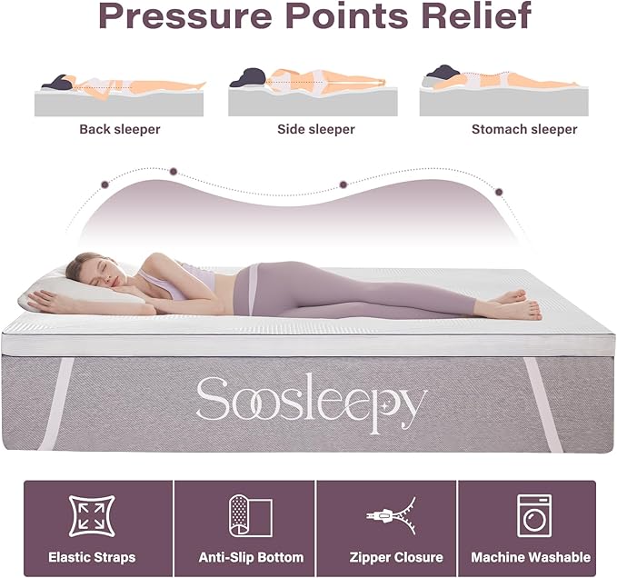 2 Inch Memory Foam Mattress Topper Twin Size with Removable Soft Cover Ventilated Breathable Cooling Mattress Pad Portable Bed Topper for Back Pain and Pressure Relief, CertiPUR-US Certified